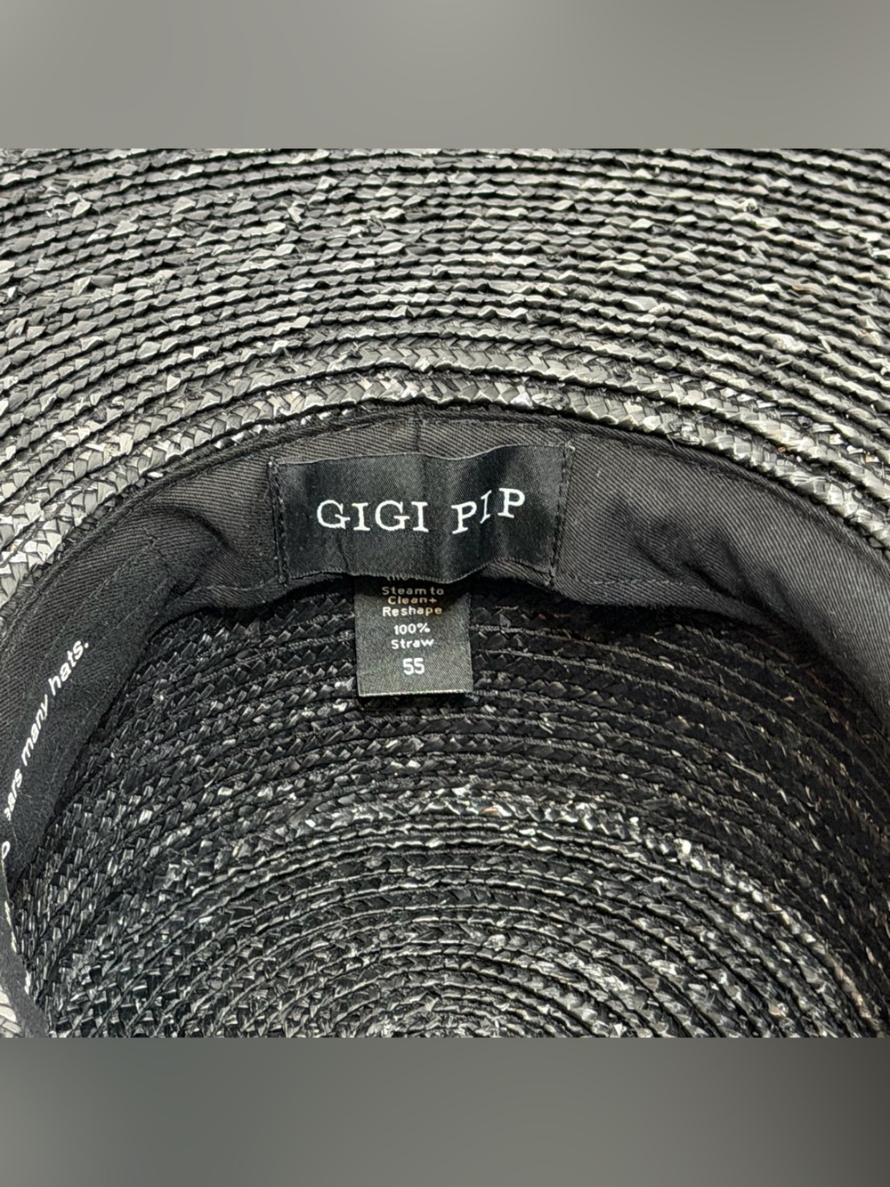 GIGI PIP Black Straw Wide-Brim Hat with Triangle Accent - Picture 8 of 10
